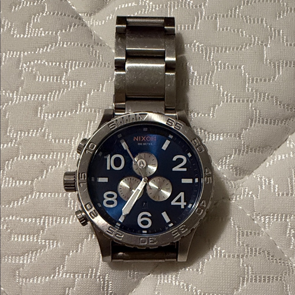 Nixon Blue Dial Stainless Steel Chronograph Watch